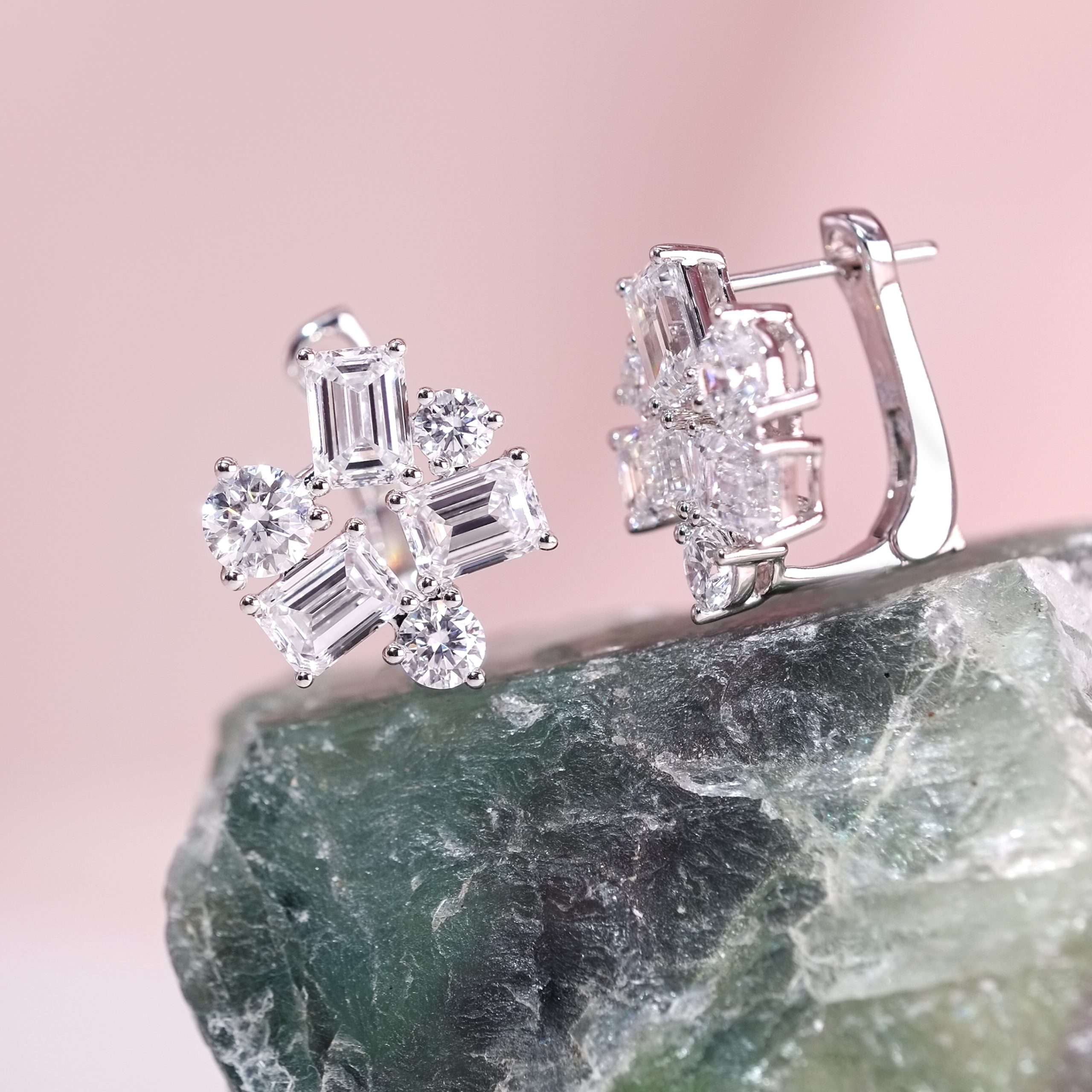 Emerald and Round Cut Hoop Earrings ZKZ-218
