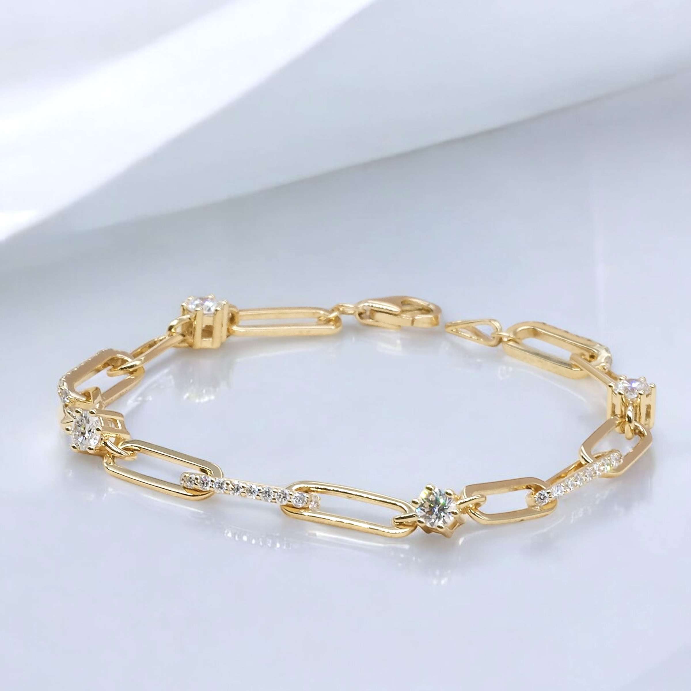 Lab Grown Diamond Station Paper Clip Link Bracelet BC-368