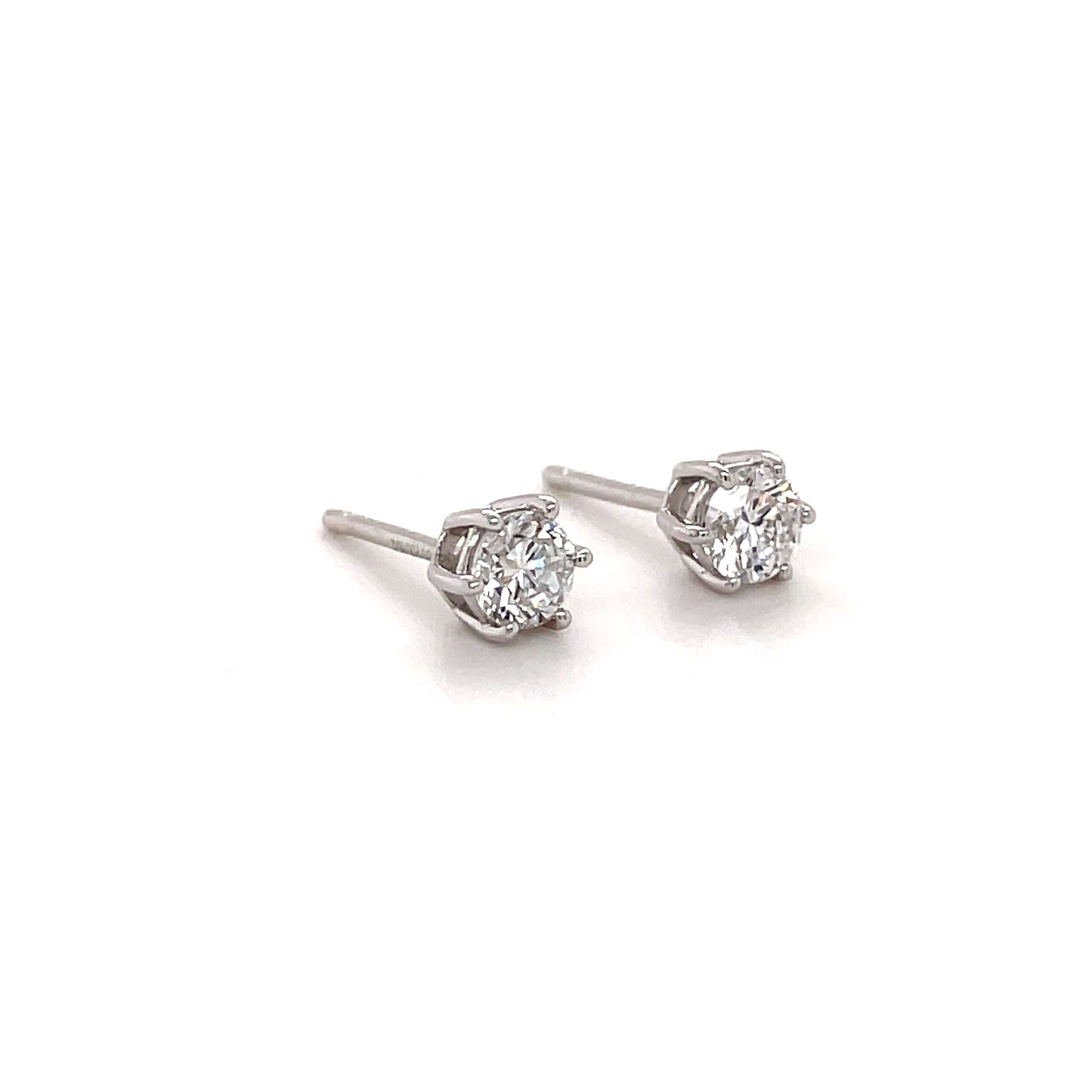 Six Prong Round Solitaire Stud Earrings approx. TW. 0.6ct EHC4.5