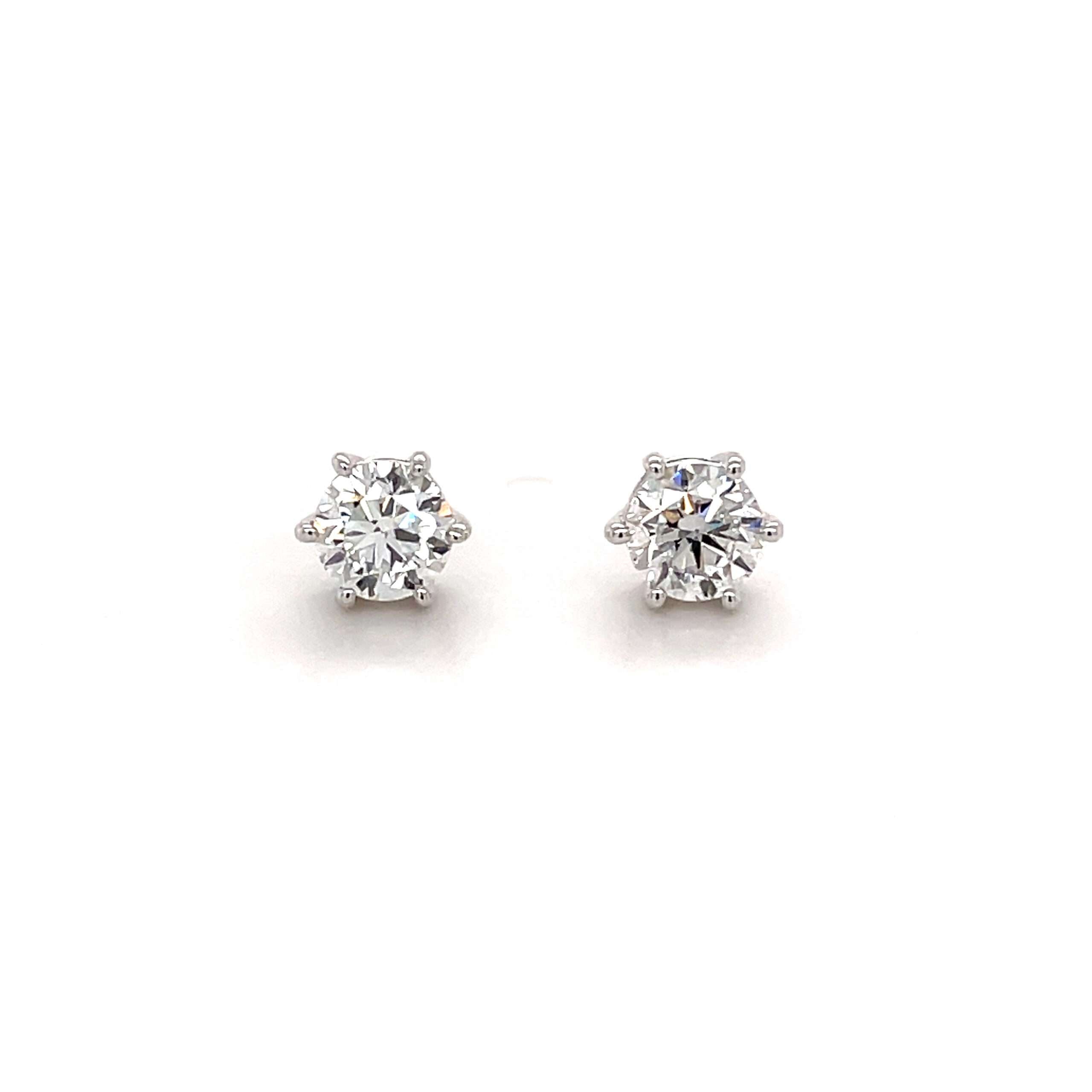 Six Prong Round Solitaire Stud Earrings approx. TW. 0.4ct EHC3.8