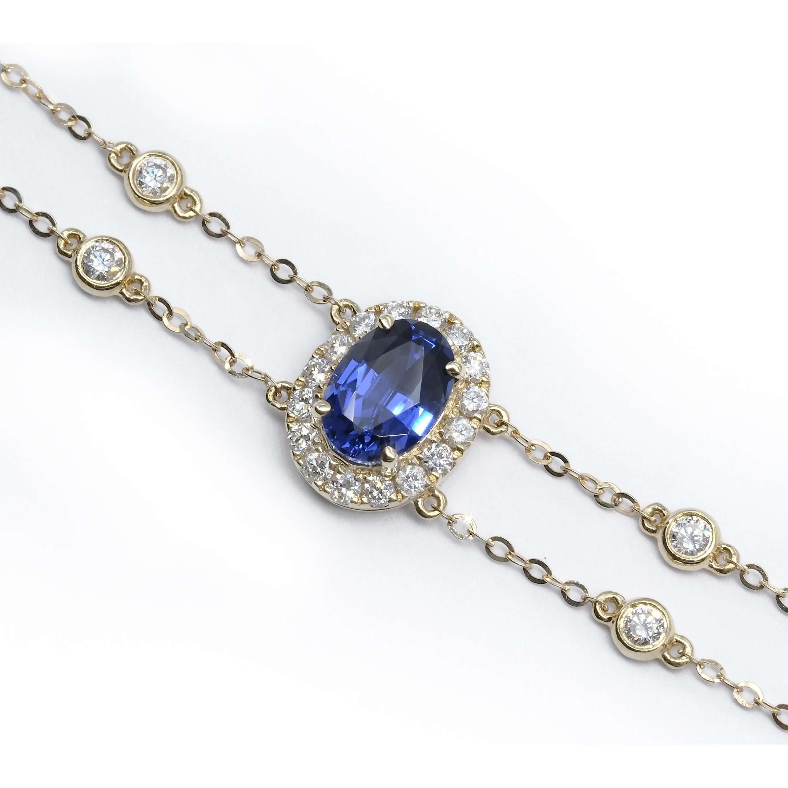 Double Bezel Strand Oval Shaped Lab Grown Gemstone Bracelet FDB2128