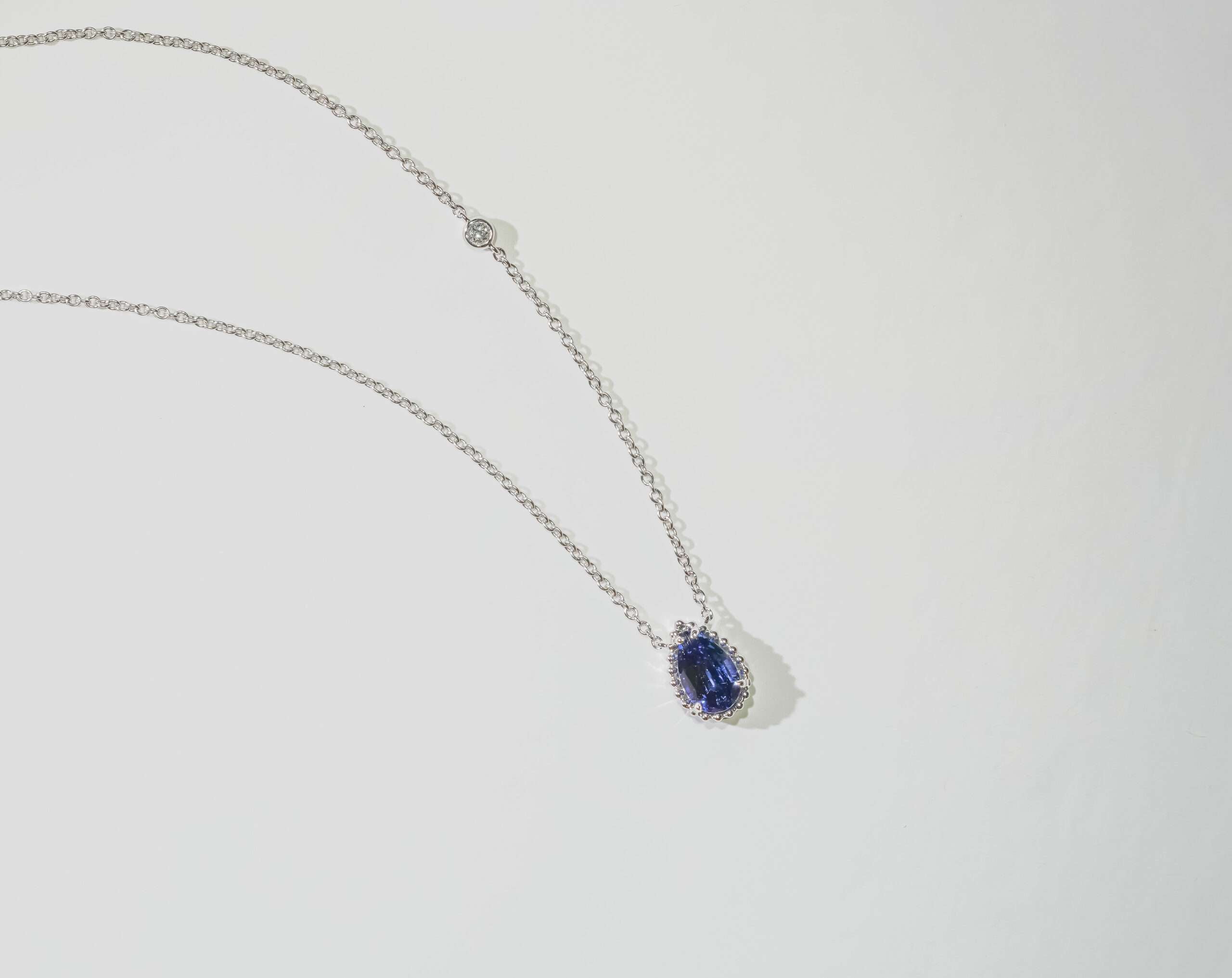 Beaded Bezel Set Pear Shaped Lab Grown Gemstone Necklace FDN2142