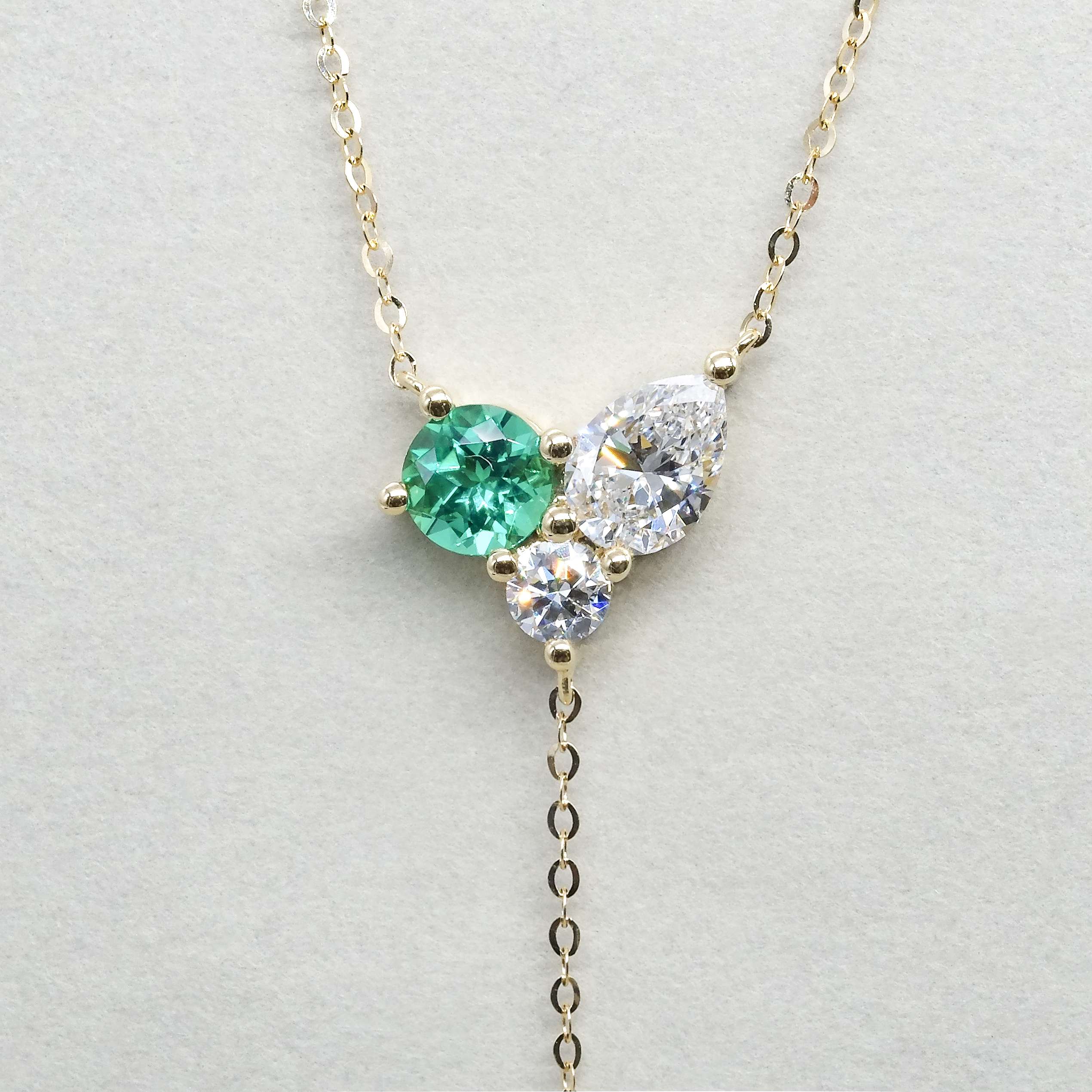 Pear & Round Cut Cluster Dangle Necklace FDN2168
