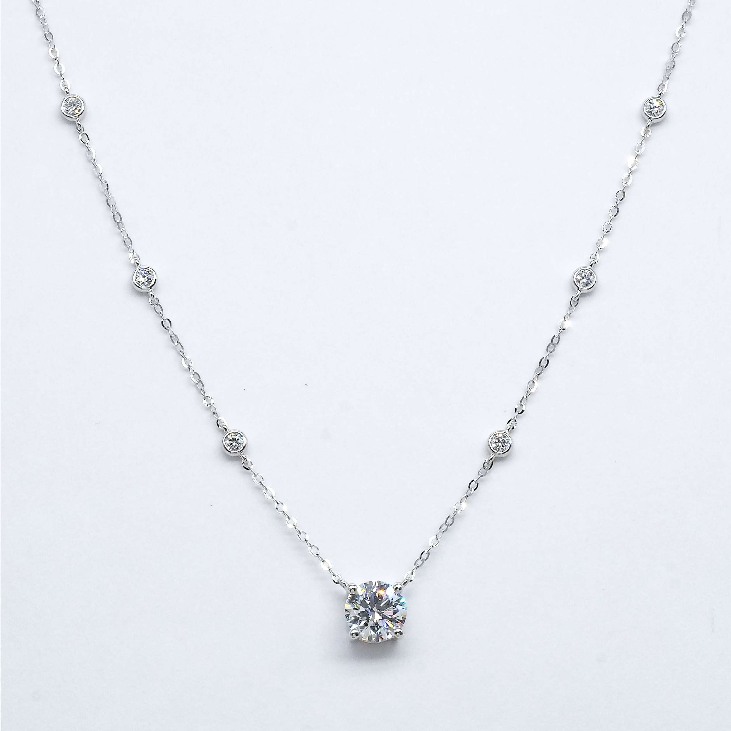 1ct Round Lab Grown Diamond Solitaire Necklace with Bezel Set Chain FDN2169