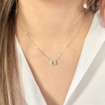 1ct Halo Emerald Cut Necklace with Bezel Set Chain FDN2170