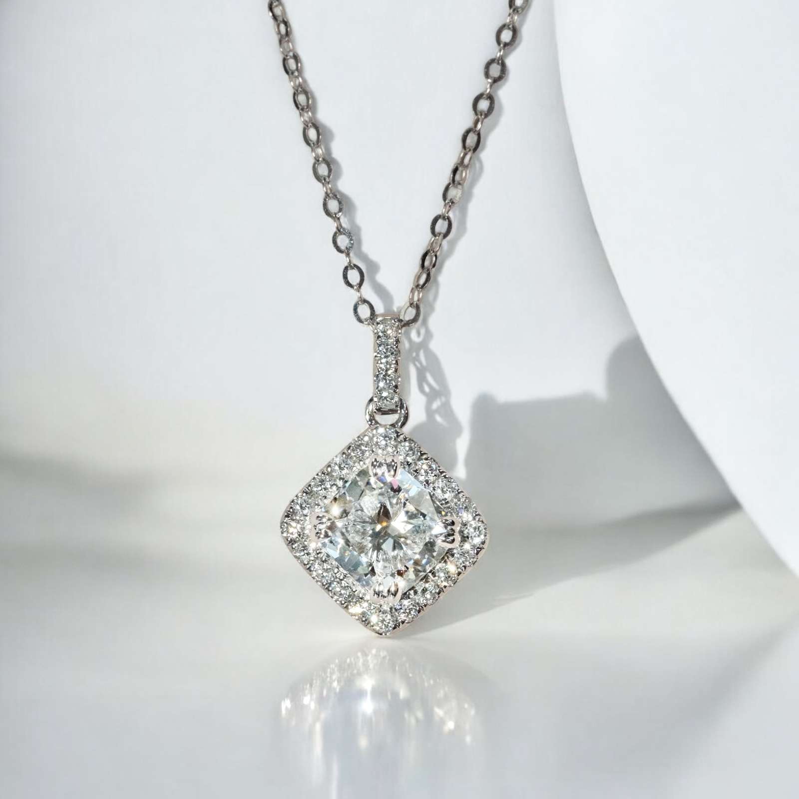 1ct Cushion Cut Halo Pendant Necklace FDP2240 (Pre Order)