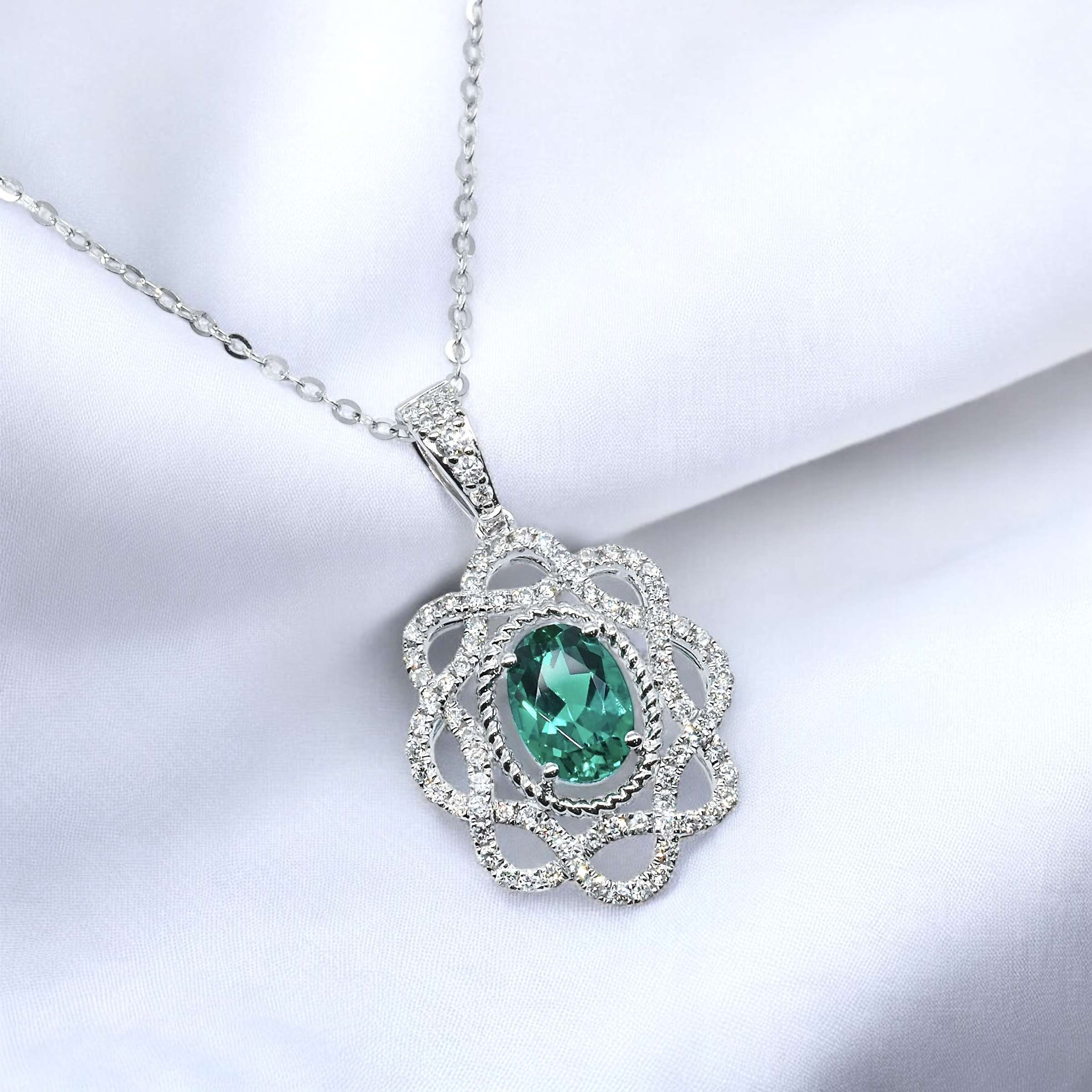 Peony Oval Shaped Lab Grown Gemstone Pendant Necklace FDP2247