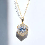 Hexagon Cut Halo Lab Grown Gemstone Pendant Necklace FDP2251
