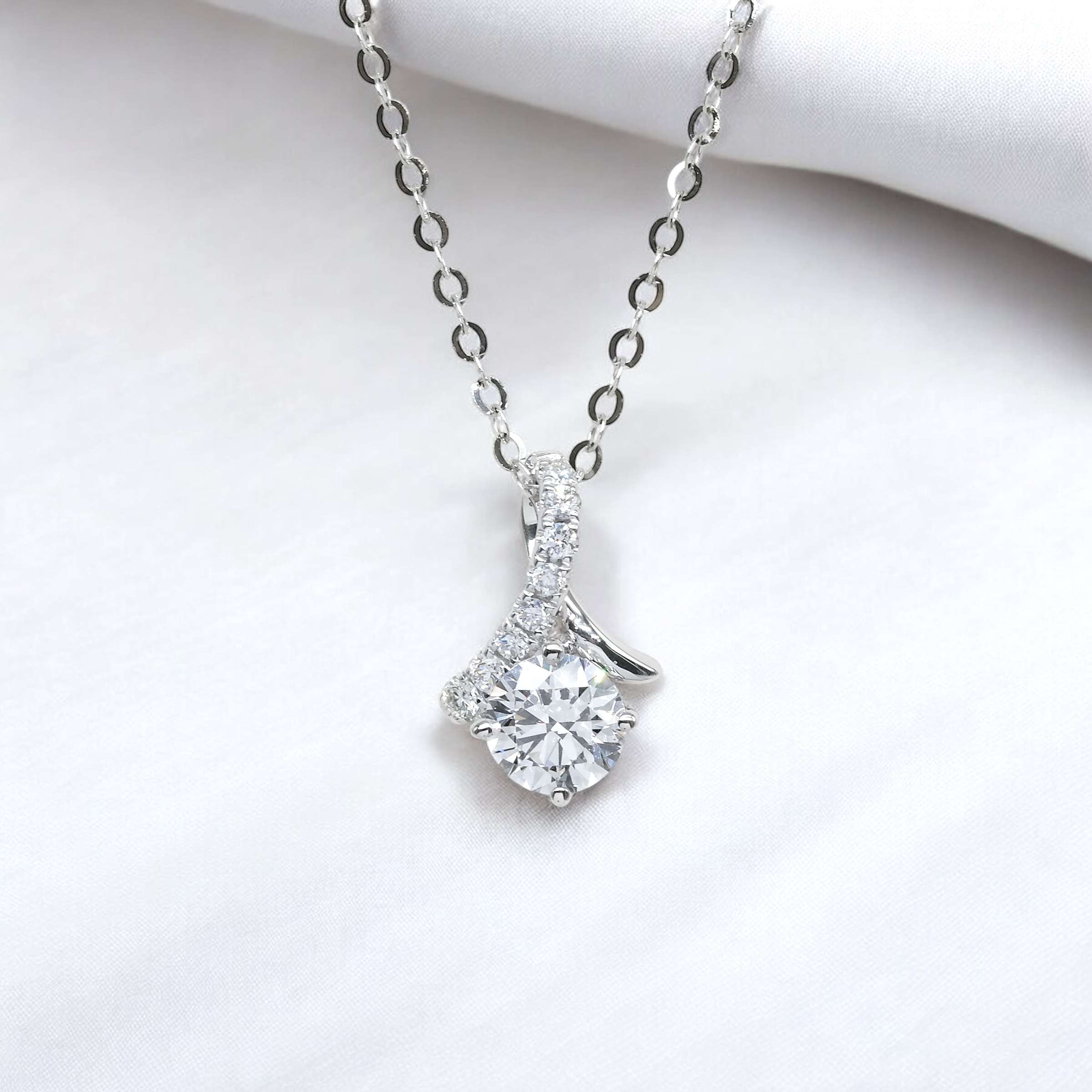 Lab Grown Diamond Accent Ribbon Pendant Necklace FDP2252