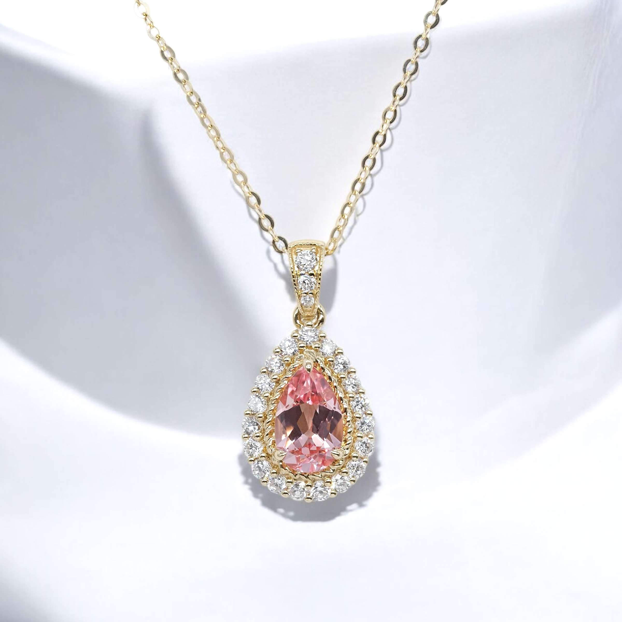 Twisted Rope Halo Pear Lab Grown Gemstone Pendant Necklace FDP2255