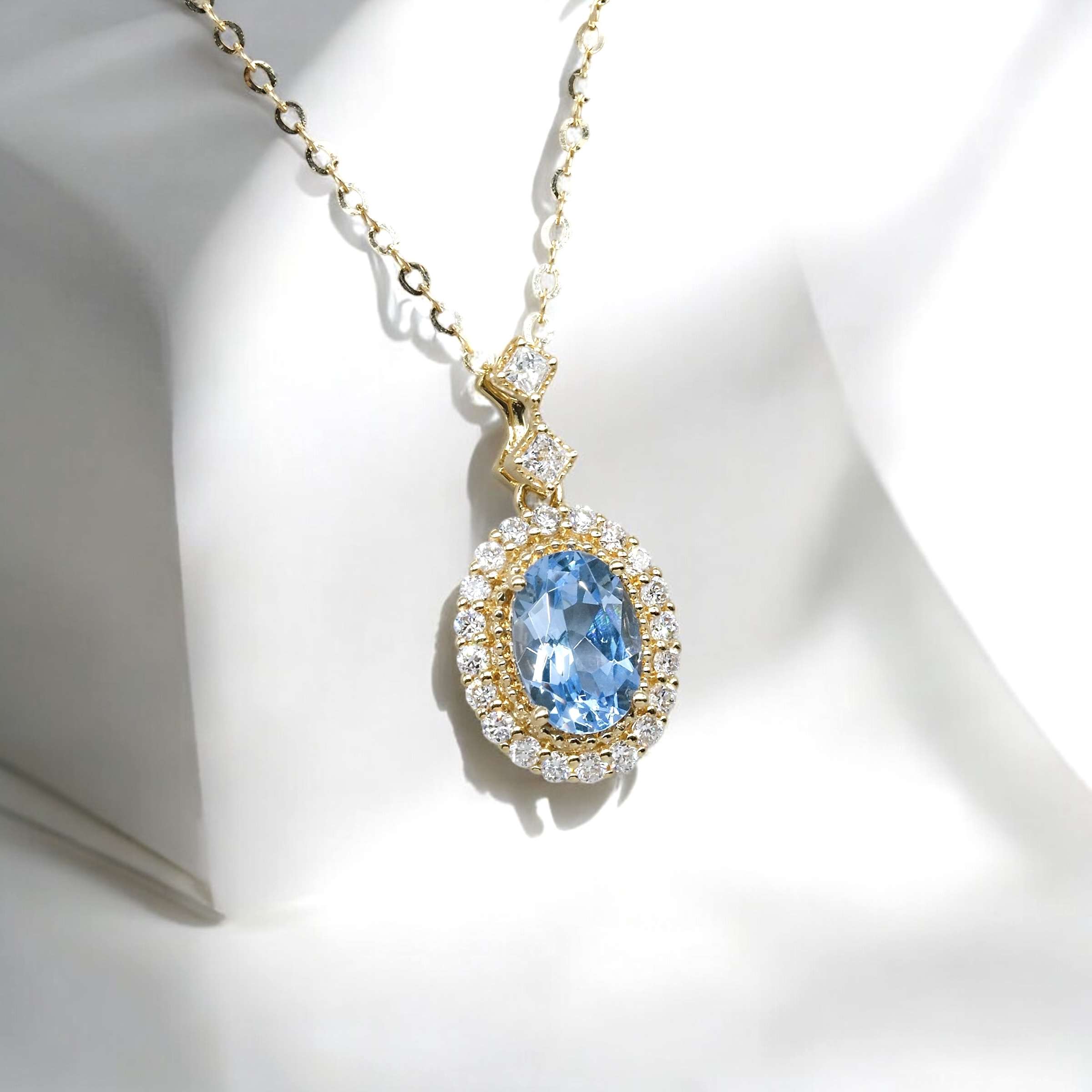 Beaded Halo Oval Lab Grown Gemstone Pendant Necklace FDP2256