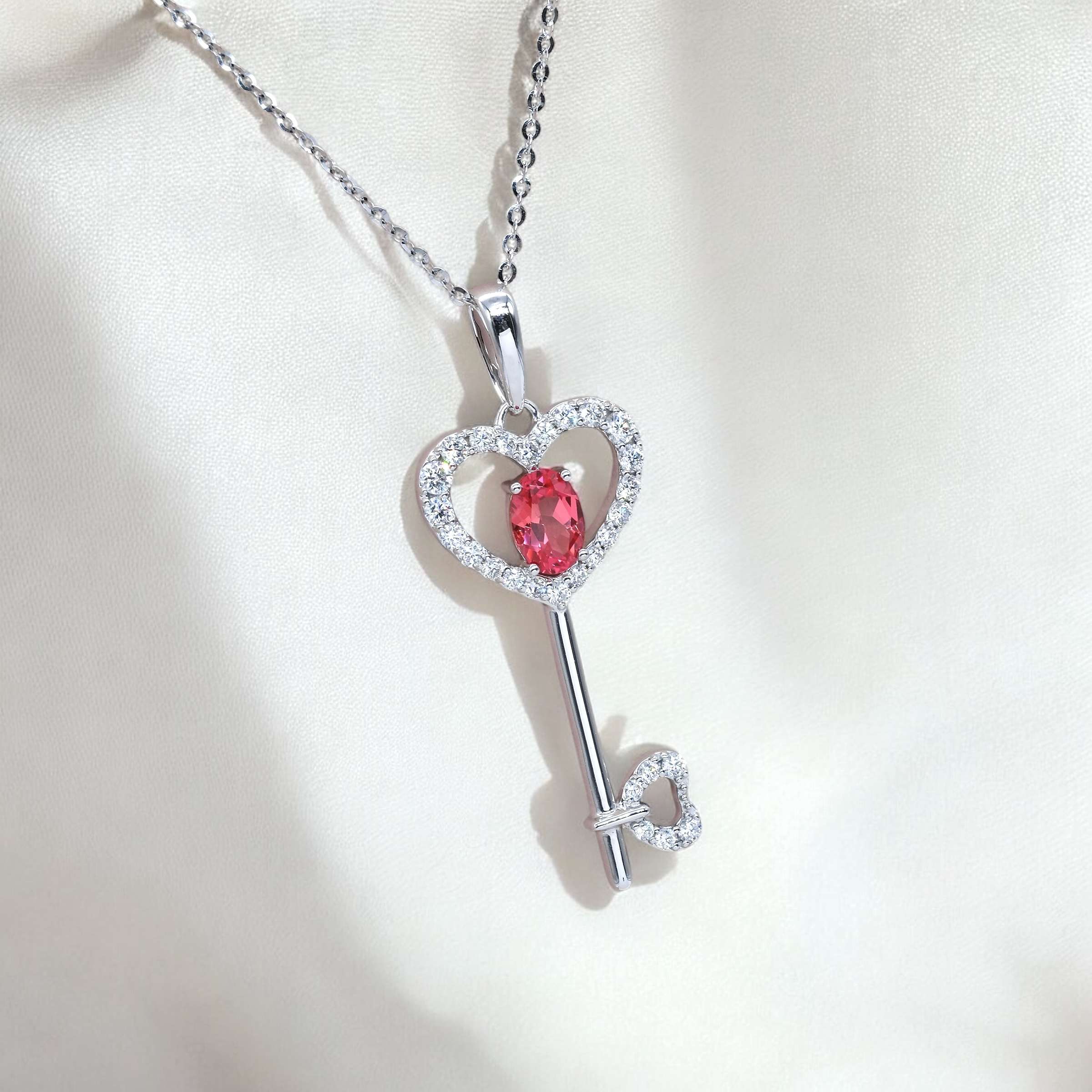Oval Lab Grown Gemstone Key To My Heart Pendant Necklace FDP2259