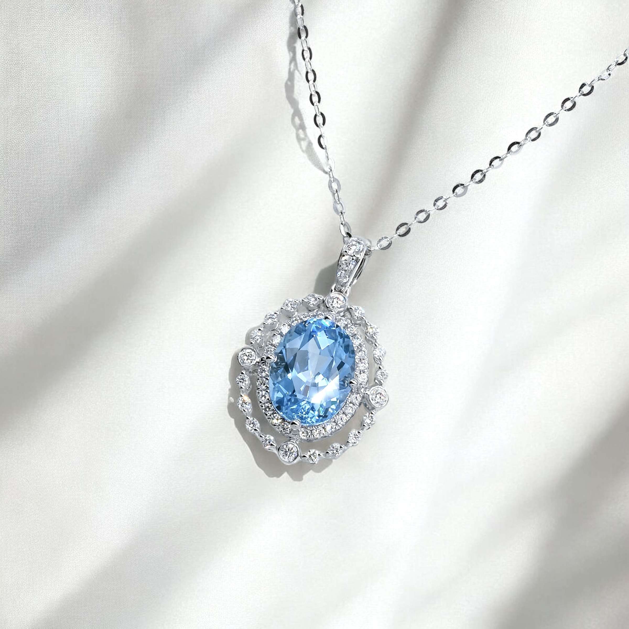 Double Halo Oval Lab Grown Gemstone Pendant Necklace FDP2267