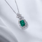 Emerald Cut Lab Grown Gemstone Halo Pendant Necklace FDP2270