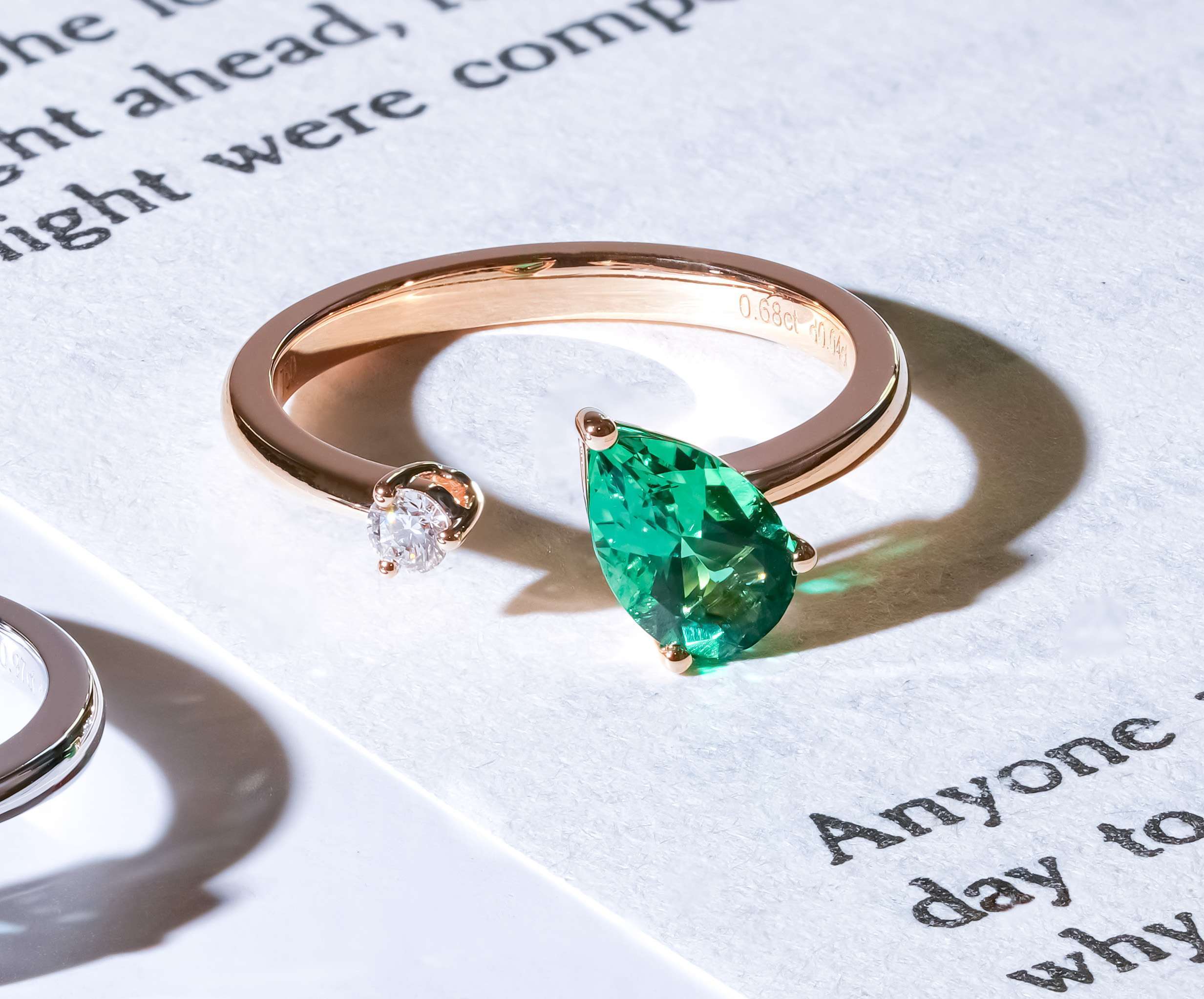 Pear Shaped Lab Grown Gemstone & Diamond Open Ring FDR2510