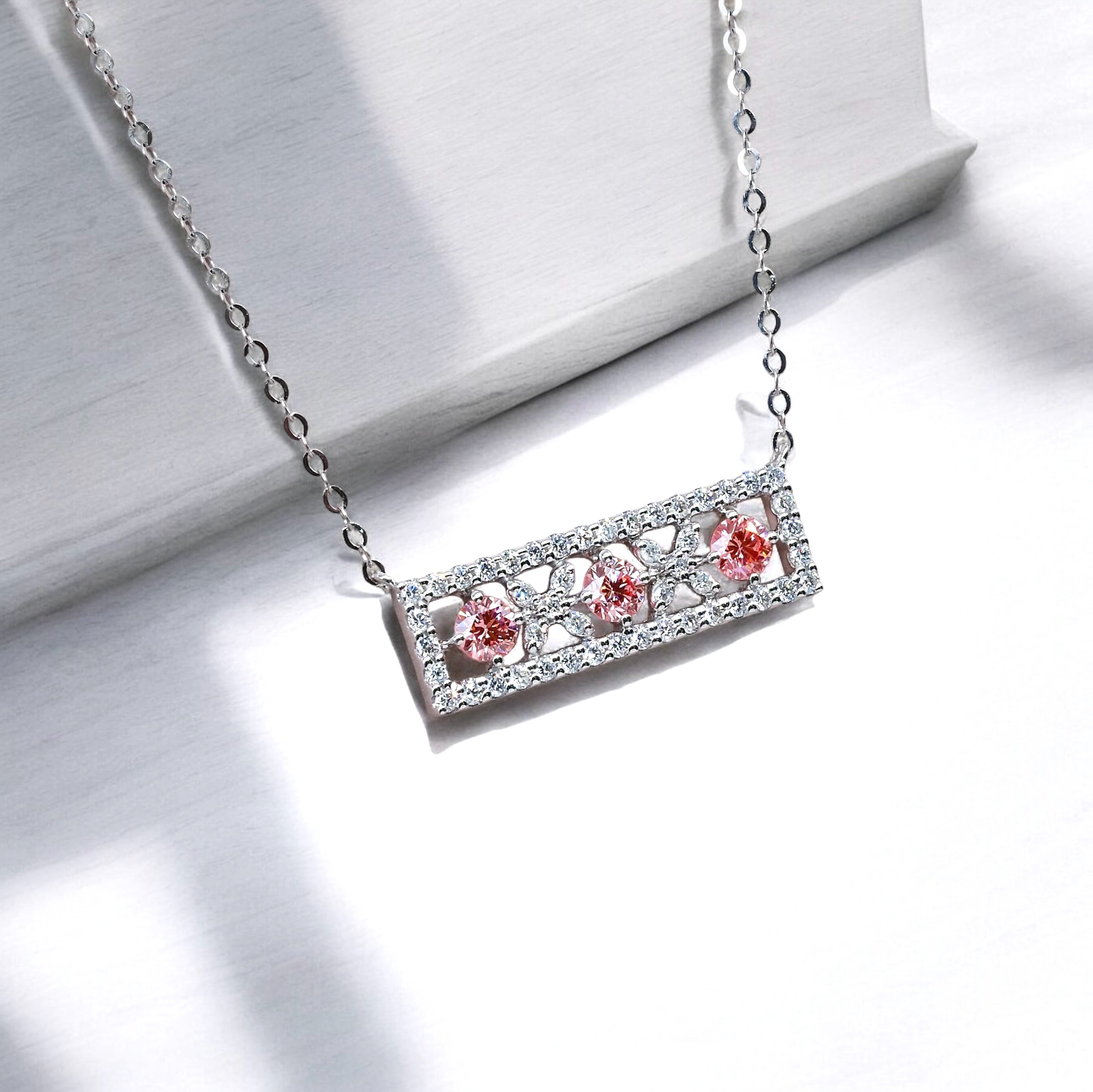 Floral Lab Grown Pink Diamond Bar Necklace FDP2268