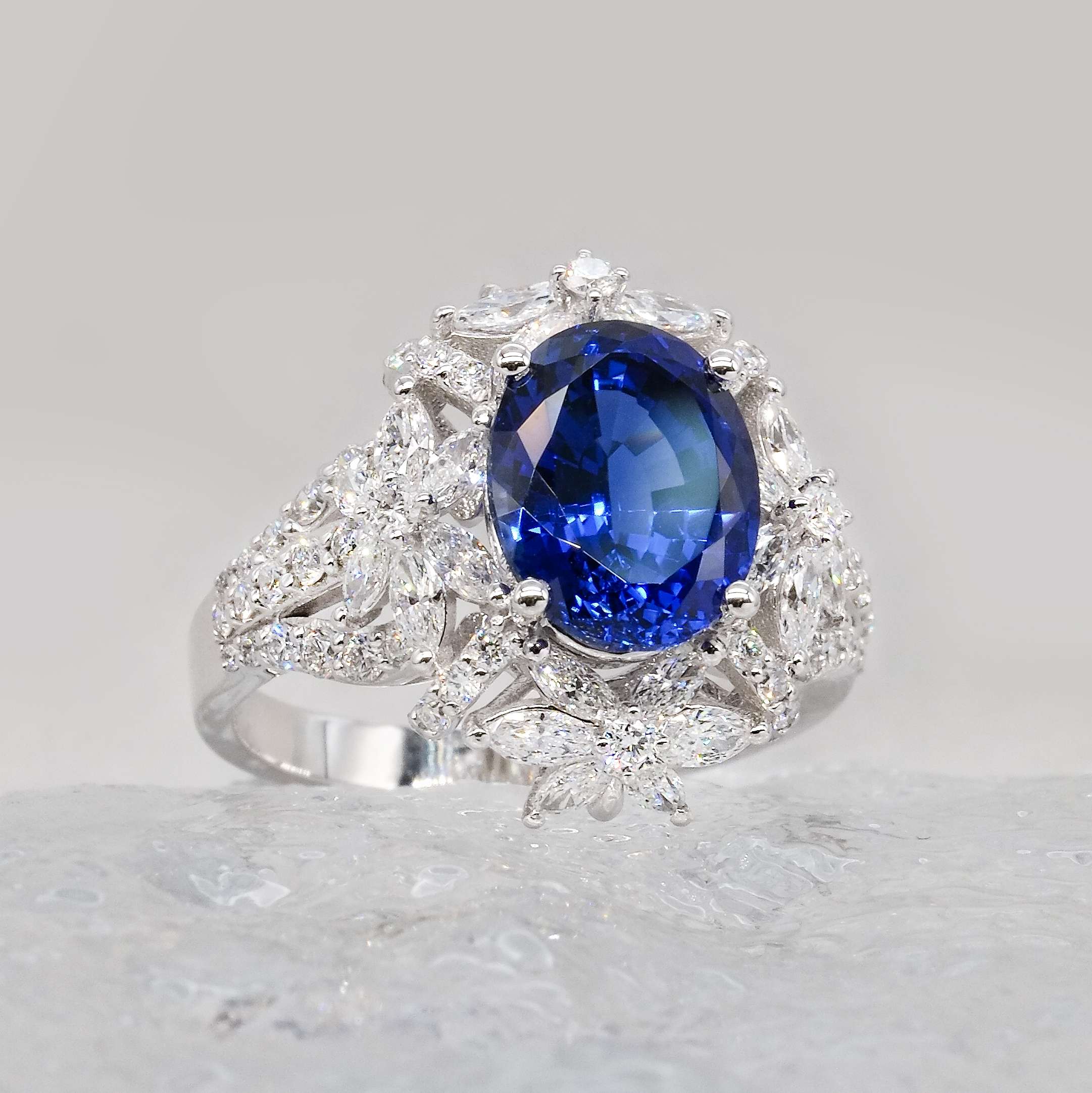 Marquise Cut Halo Oval Shaped Lab Grown Gemstone Ring JP-0104-R