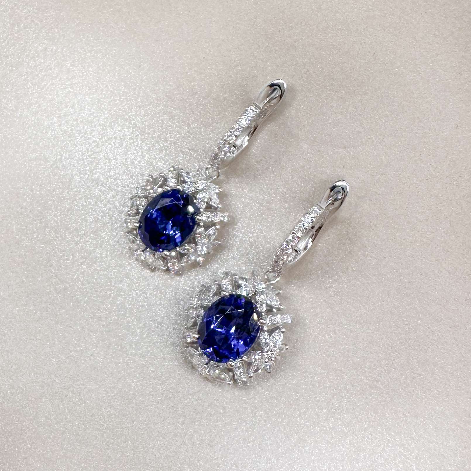 Marquise Cut Halo Oval Shaped Lab Grown Gemstone Drop Earrings JP-0104(E) - Pre Order