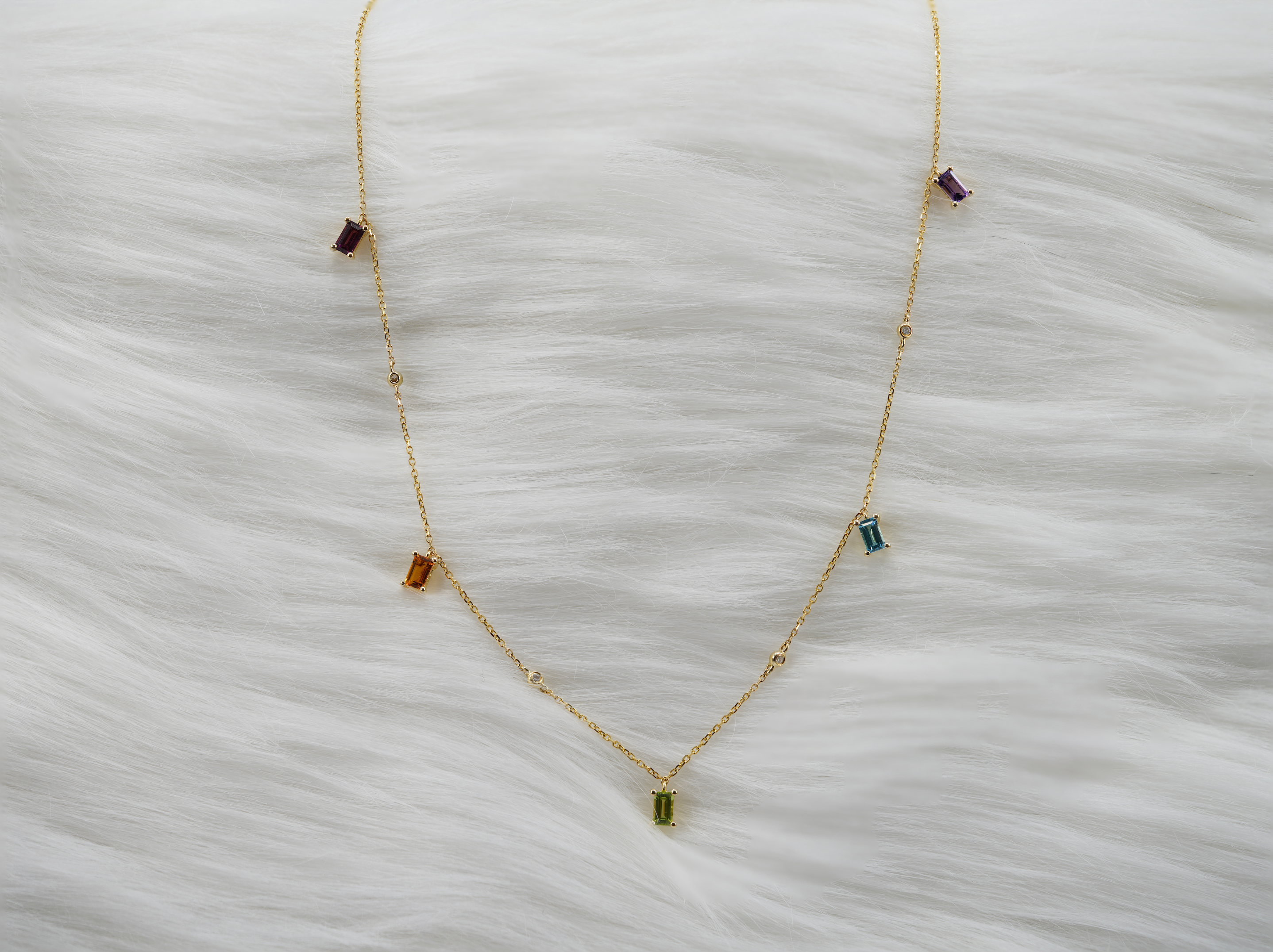 Rainbow Baguette Gemstones Station Necklace NN42889