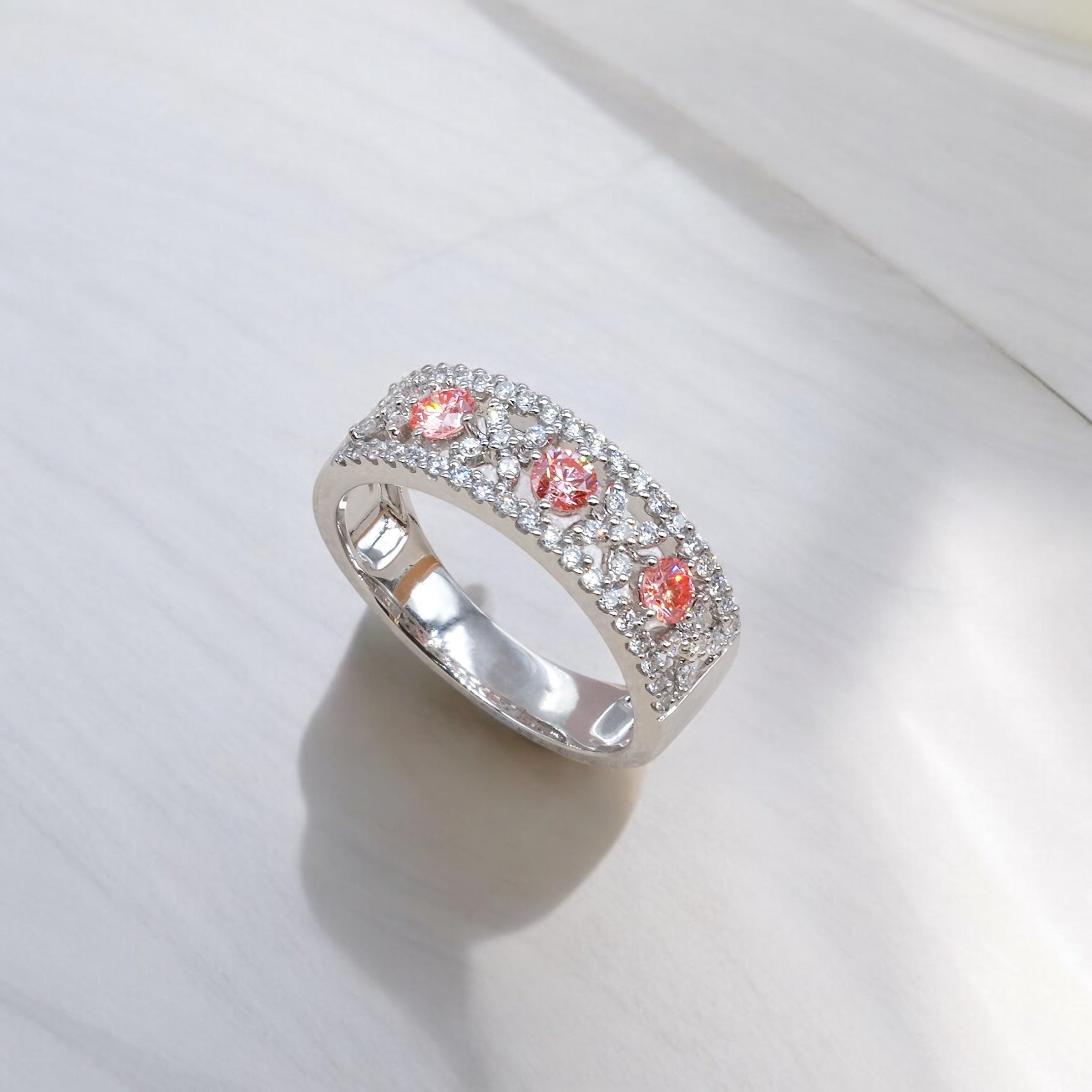 Floral Lab Grown Pink Diamond Band Ring FDR2613