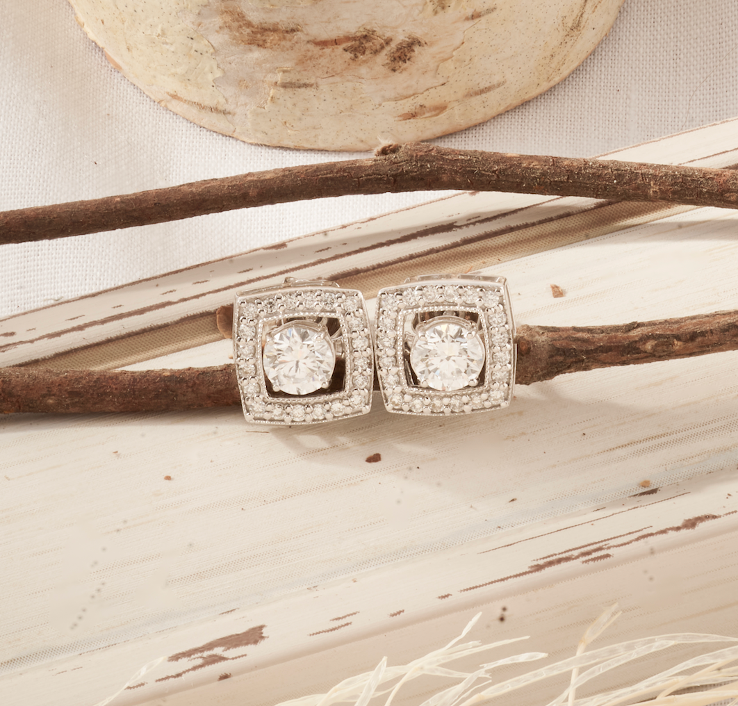 Three Way Square Halo Jacket Stud Earrings EA061 (Pre Order)