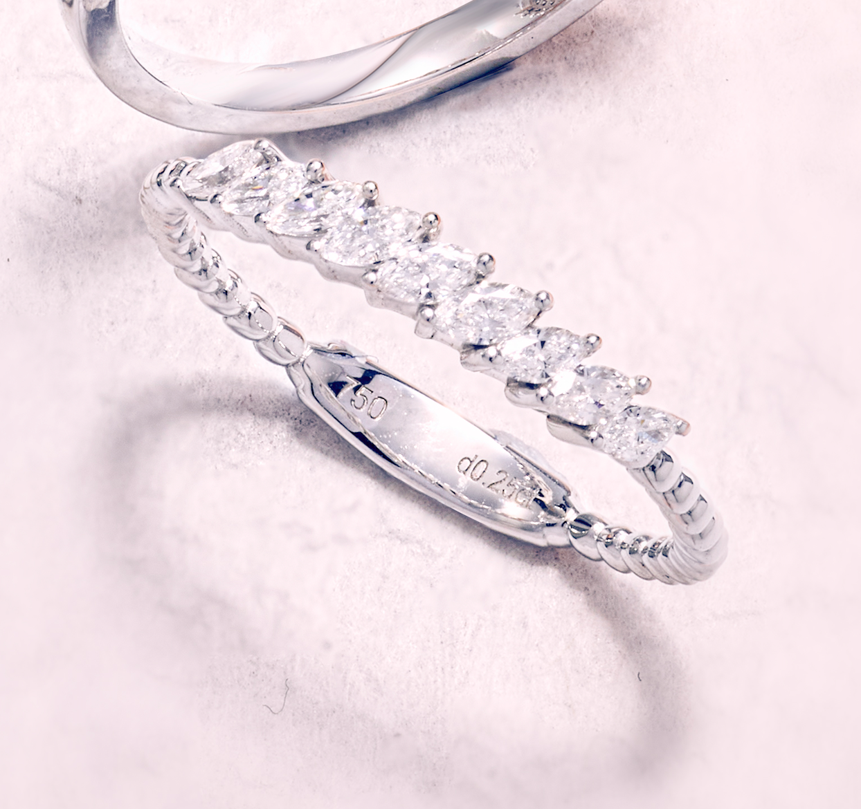 Petite Marquise Cut Stackable Beaded Ring YR1156