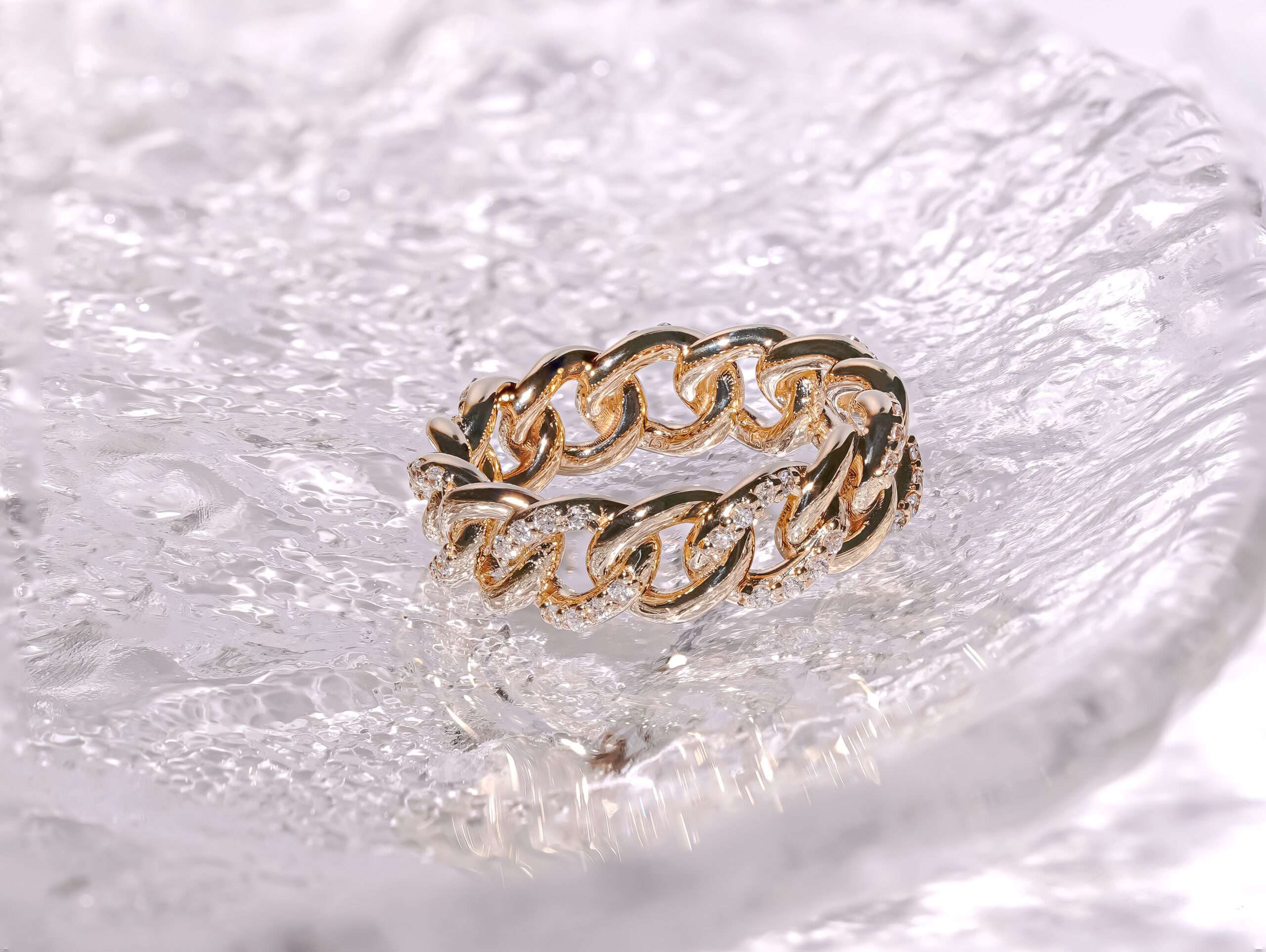 Half Pavé Cuban Chain Ring YR-1705