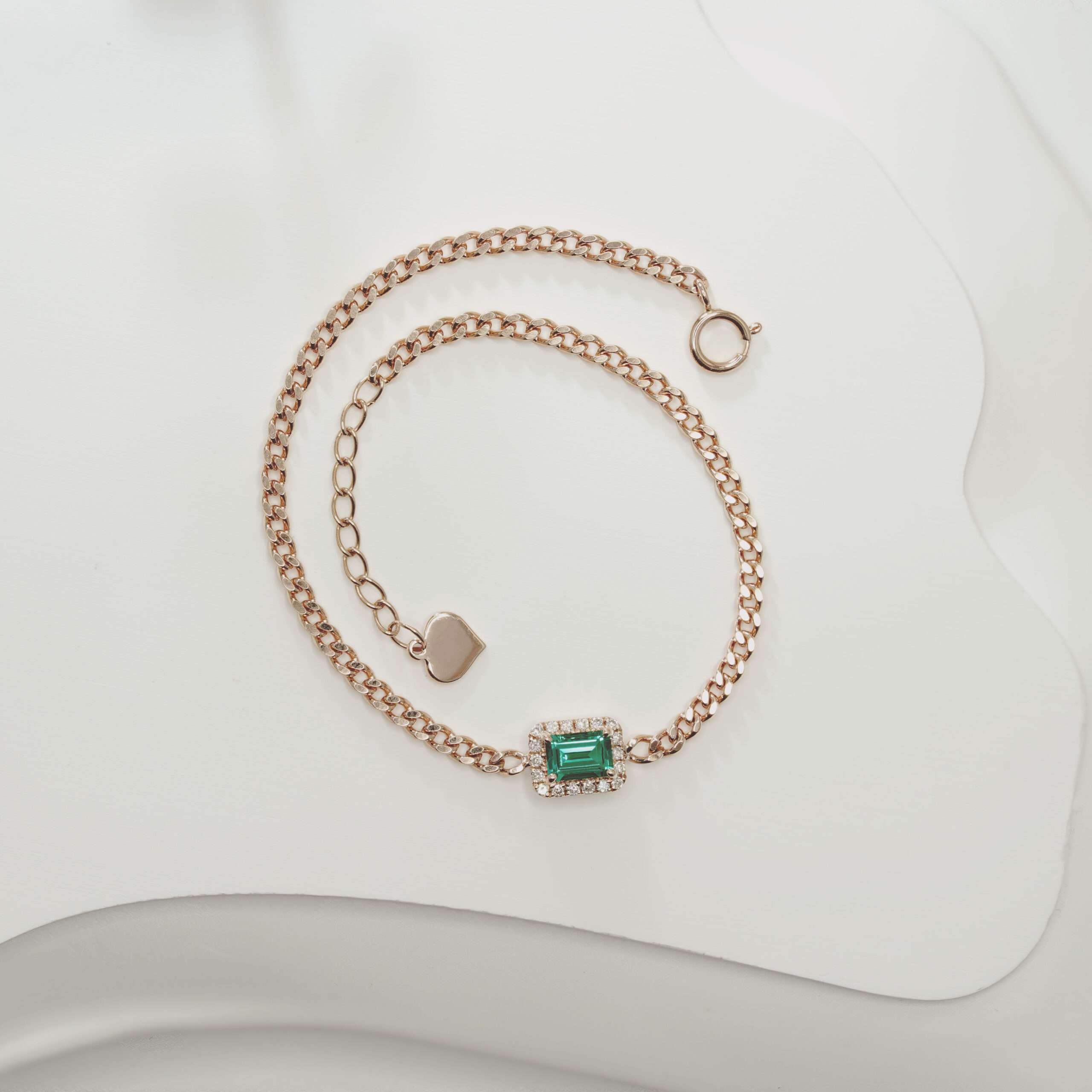 Halo Emerald Shaped Lab Grown Gemstone Cuban Chain Bracelet FDB2116