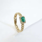 Halo Emerald Shaped Lab Grown Gemstone Cuban Chain Ring (Thin Band) FDR2461